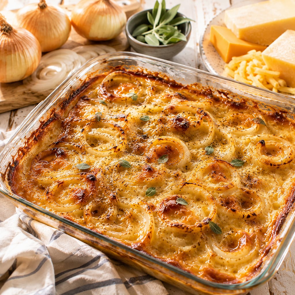 bake onion casserole with caramelized edges