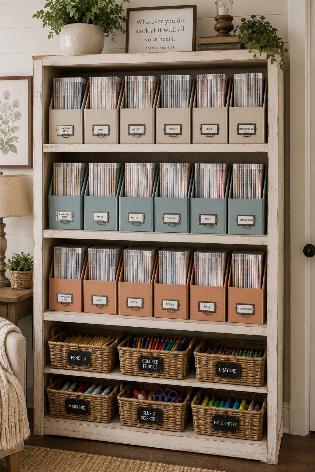 homeschool curriclulum organization for a family with 3 students