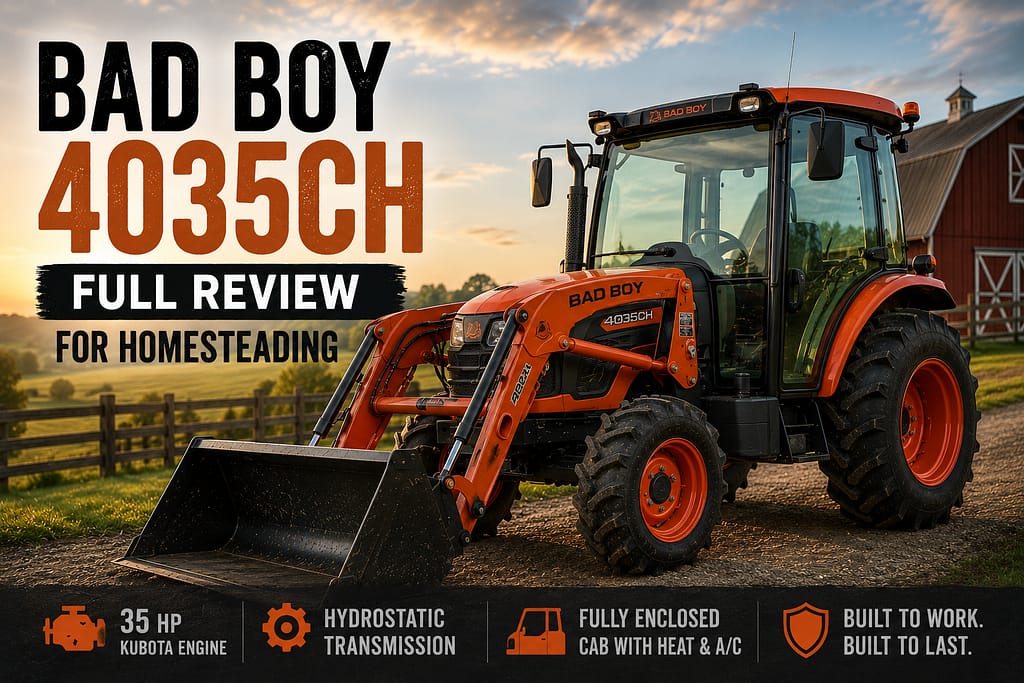 full review of a Bad Boy 4035CH tractor with enclosed cab