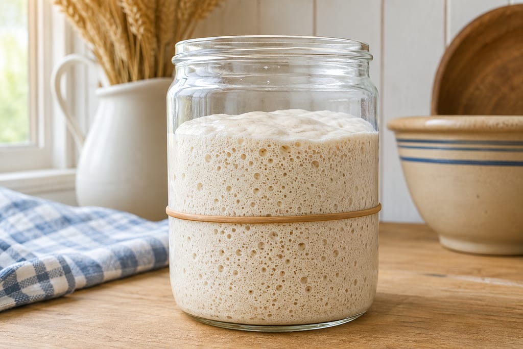 Active sourdough starter doubled in size after feeding