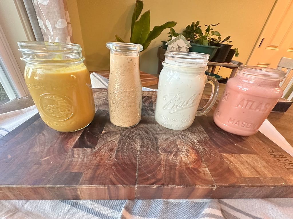 a collection of homemade salad dressings