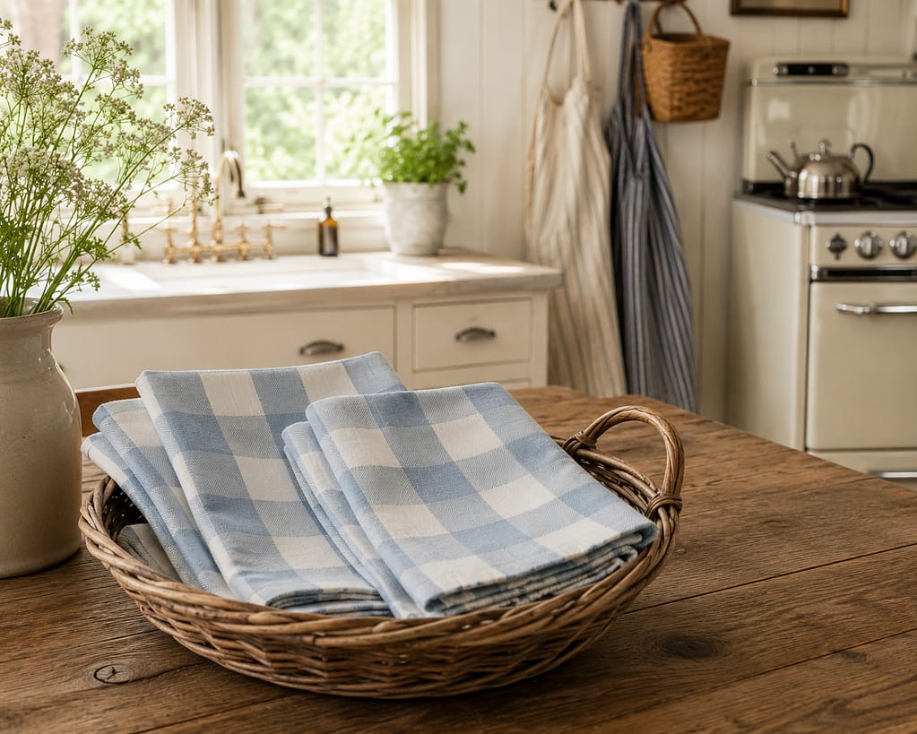 cloth napkins from blue plaid fabric