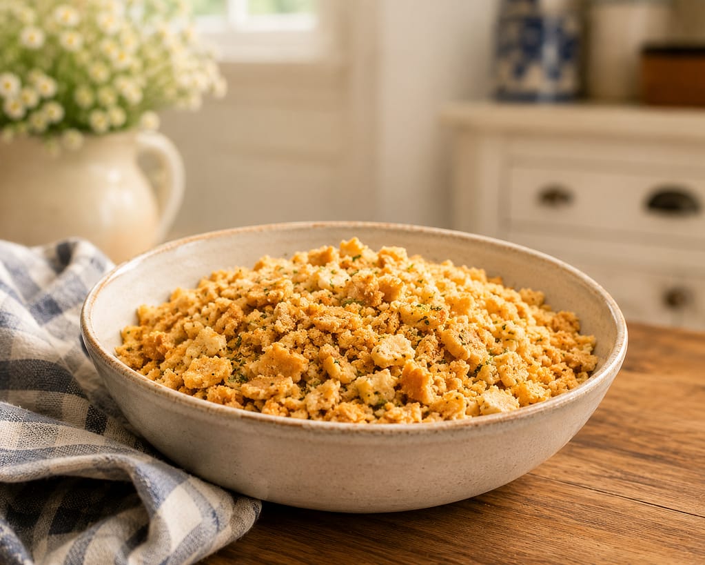 golden butter crumb topping for a casserole