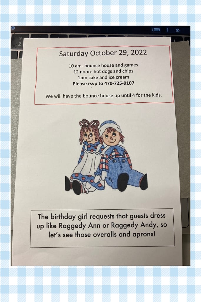 back of party invitation