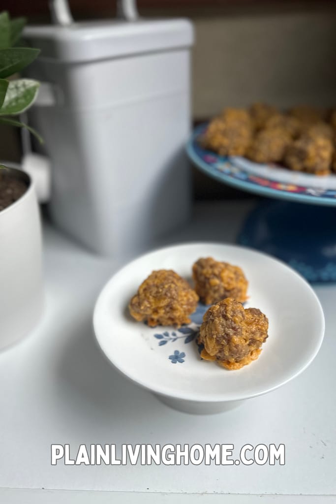 sausage balls for an appetizer on a small plate