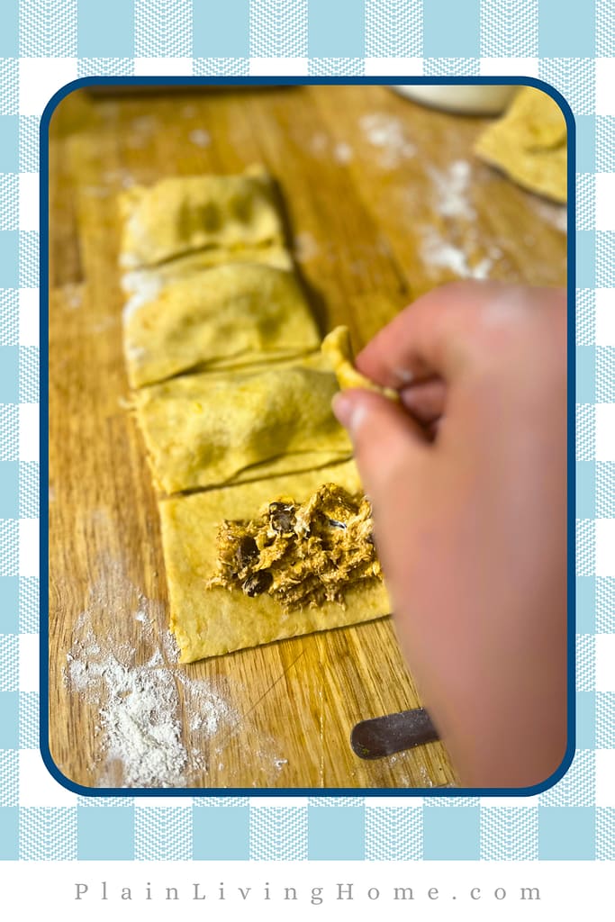 chicken enchilada filling inside sourdough pastry