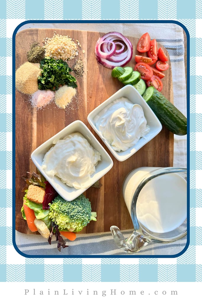 milk, herbs, and spices prepared to make homemade ranch recipe