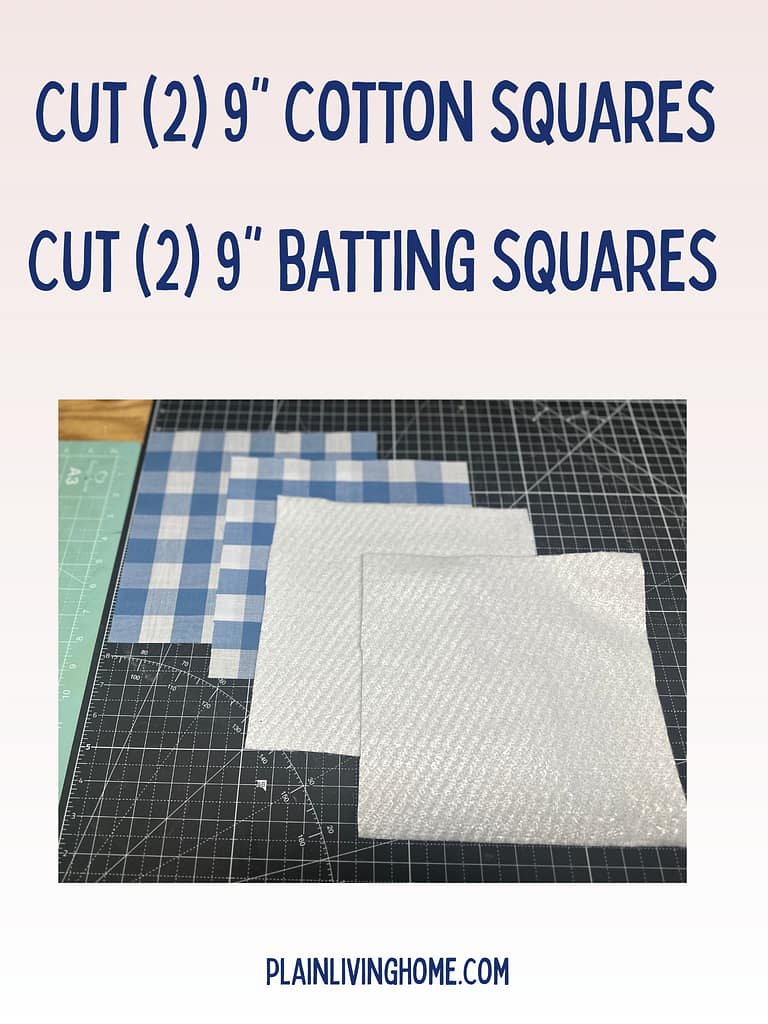 Cotton fabric, batting, and Insul-Bright cut for a square hot pad