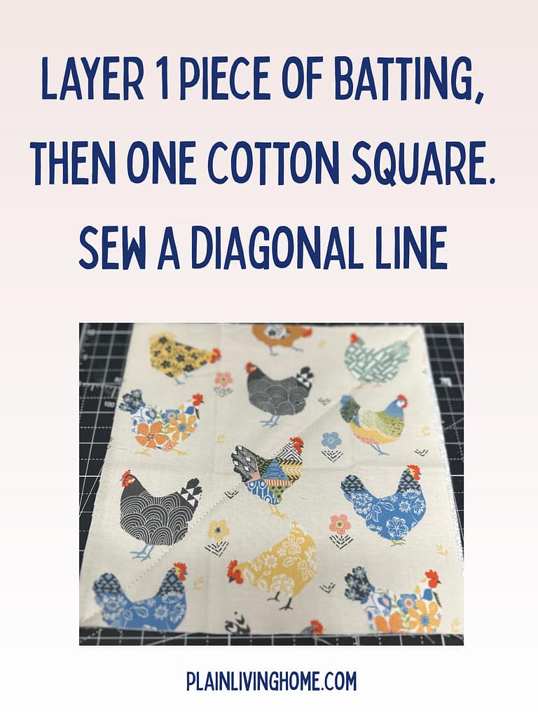 a panel of cotton and insulbright quilted together on the diagonal
