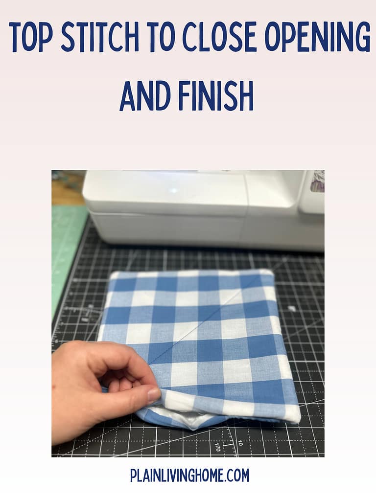 Finished square hot pads with topstitched edges