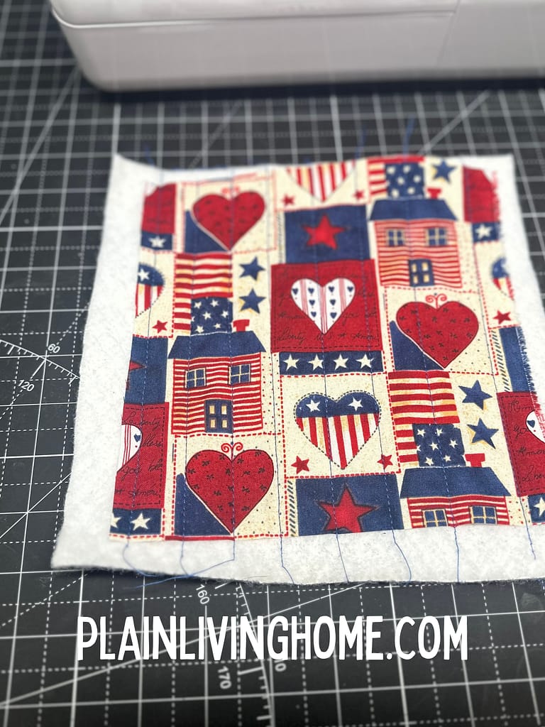 quilt through the layers of the jar cozy fabric and batting