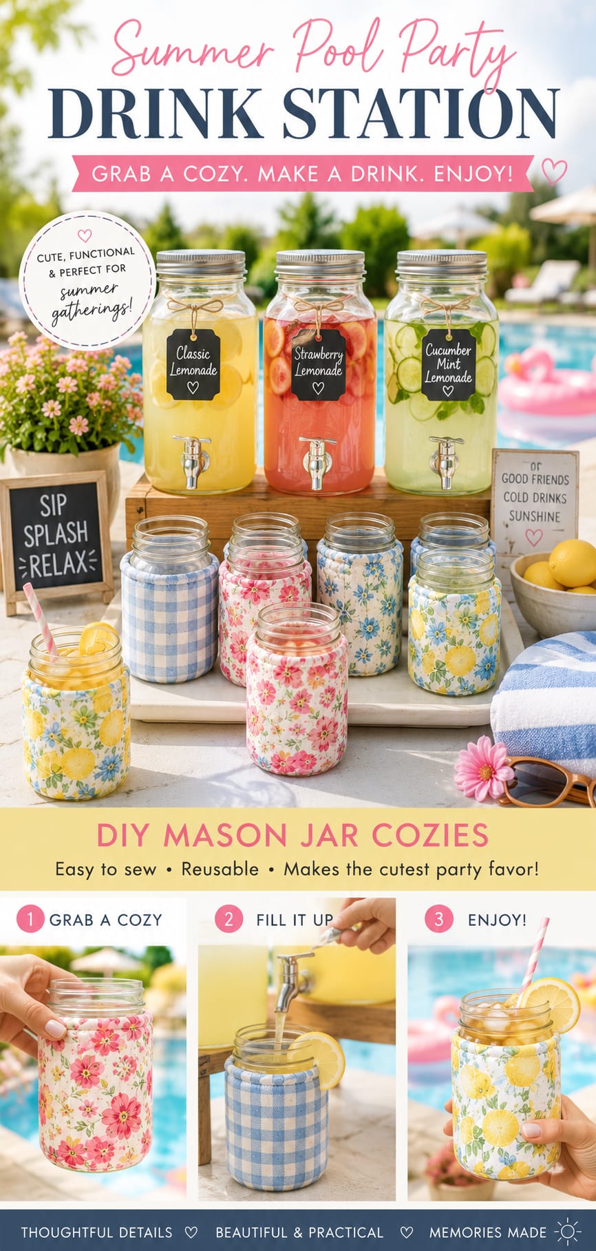 jar cozies for a pool party gift