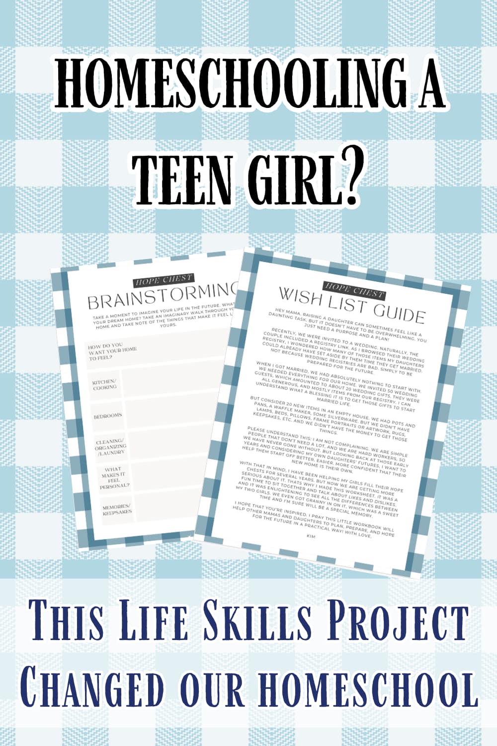 hope chest workbook activity for homeschooling girls