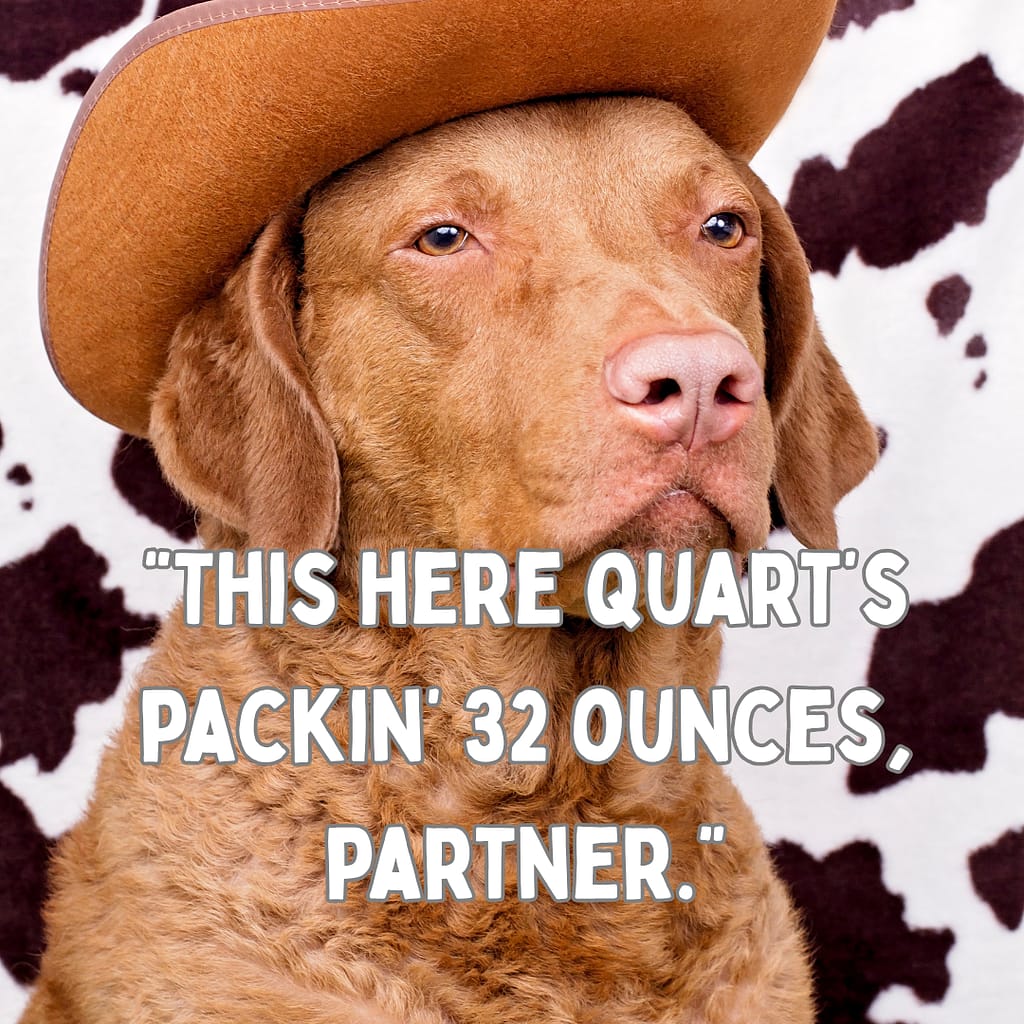 this here quart is packing 32 ounces, partner