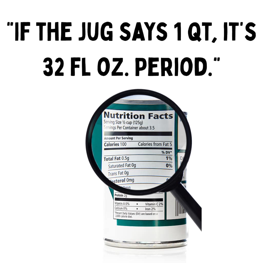 if the jug says it's 1 quart, it's 32 oz, period.