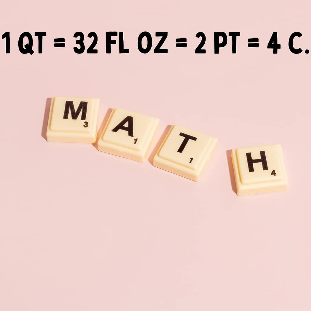 math style equation. 1qt=0.946 L 32 oz=2 pints = 4 cups