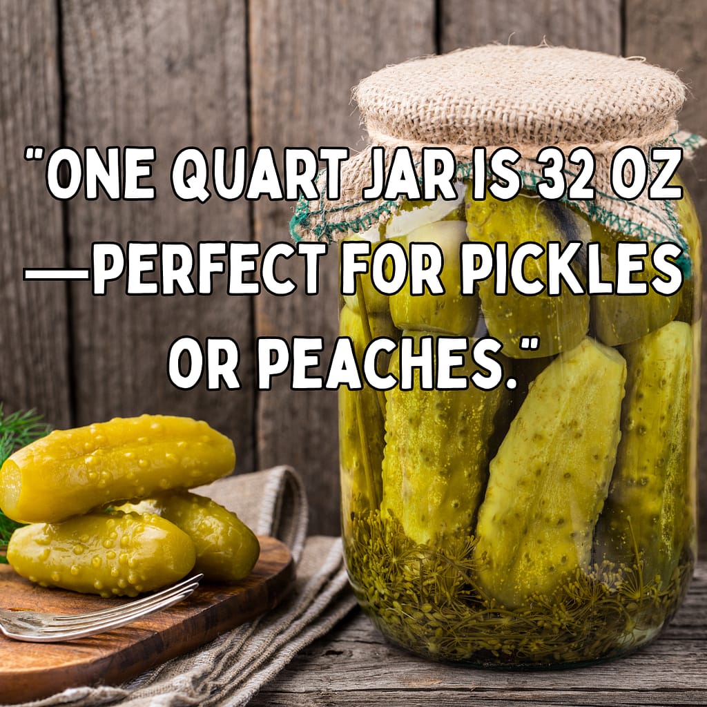 one quart jar is 32 ounce, perfect for pickles or peaches
