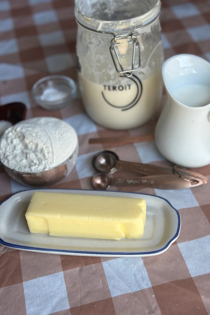 ingredients to make sourdough biscuits