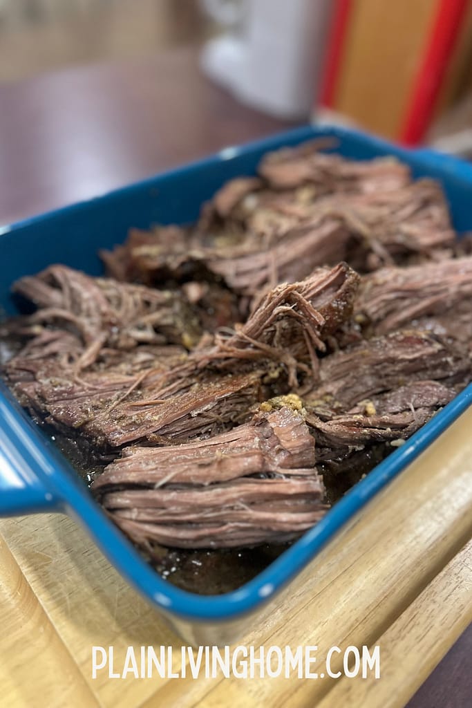 tender, flaky pot roast in gravy