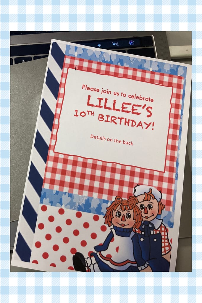 raggedy ann birthday party invitationsf