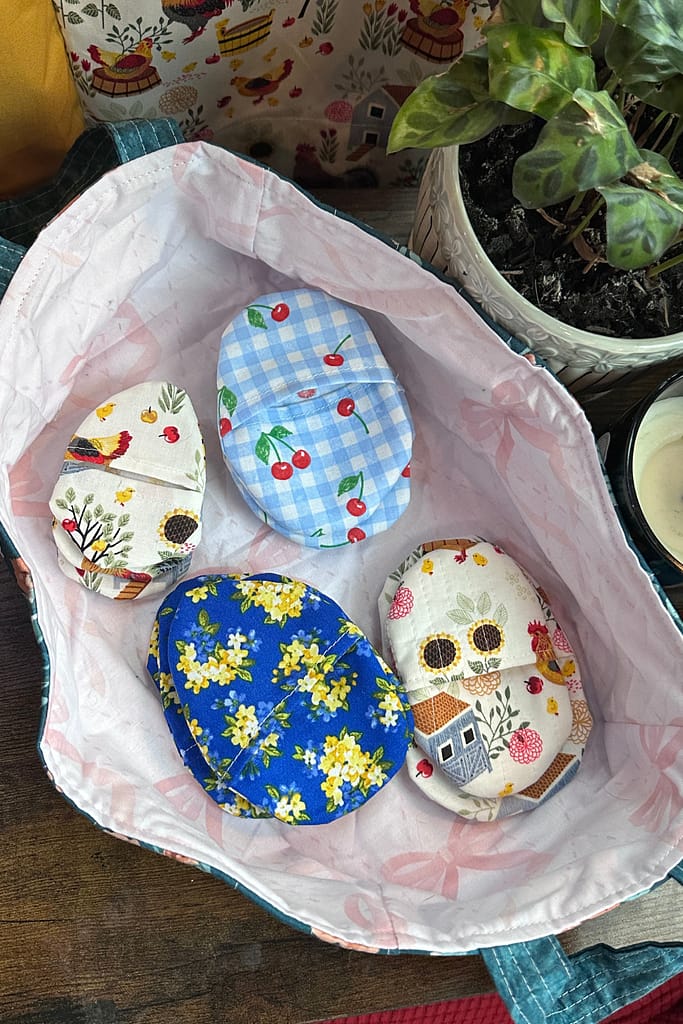 fabric easter basket full of fabric eggs