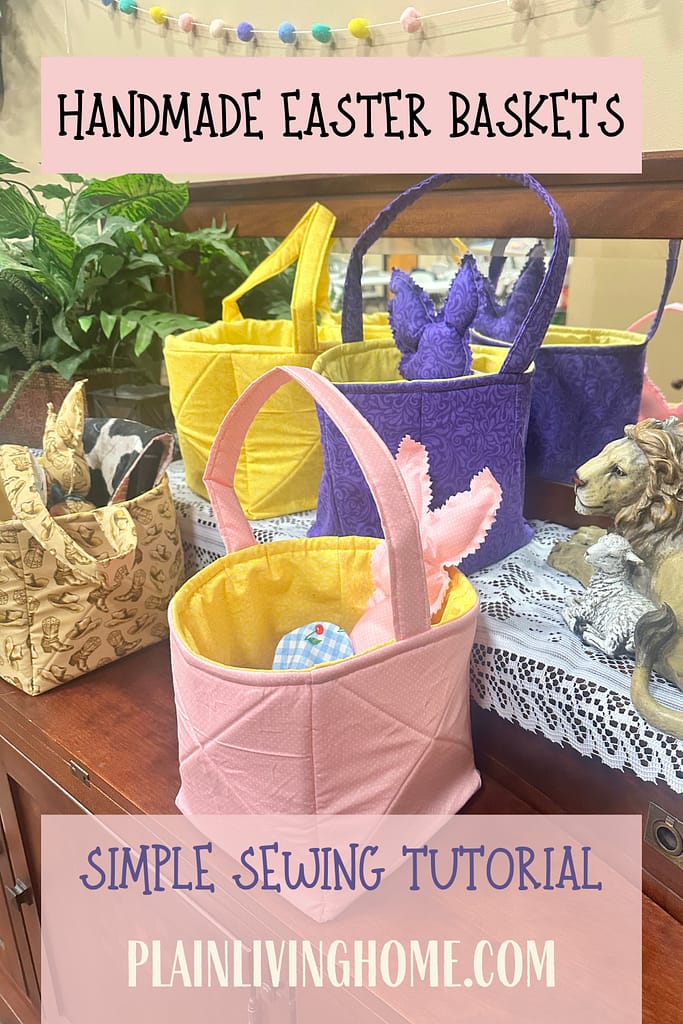a simple sewing tutorial on how to sew strutted fabric waste baskets with foam