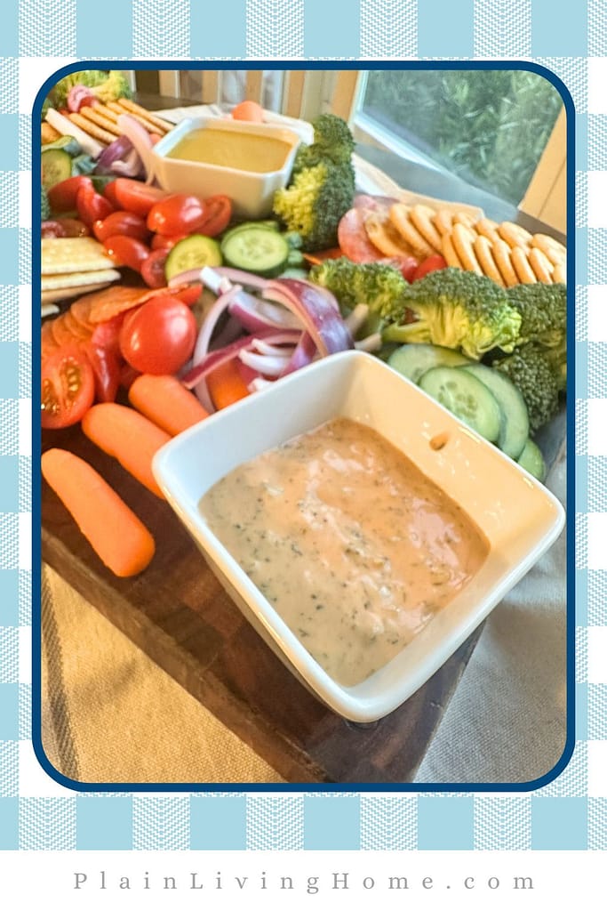 snack tray with thousand island as dip