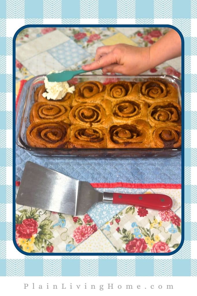 fresh milled cinnamon rolls with buttercream icing