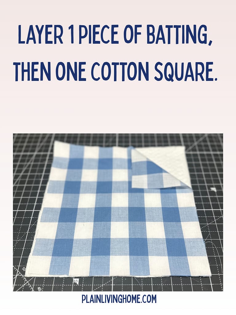 how to layer fabric to quilt the battin for a hot pad