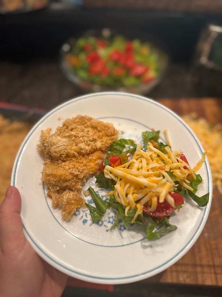 serve chicken casserole with a salad and veggies