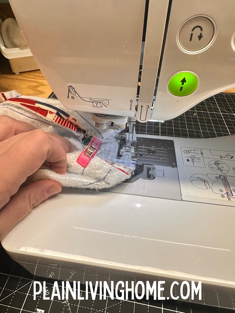 sew around the top edge, backstitch