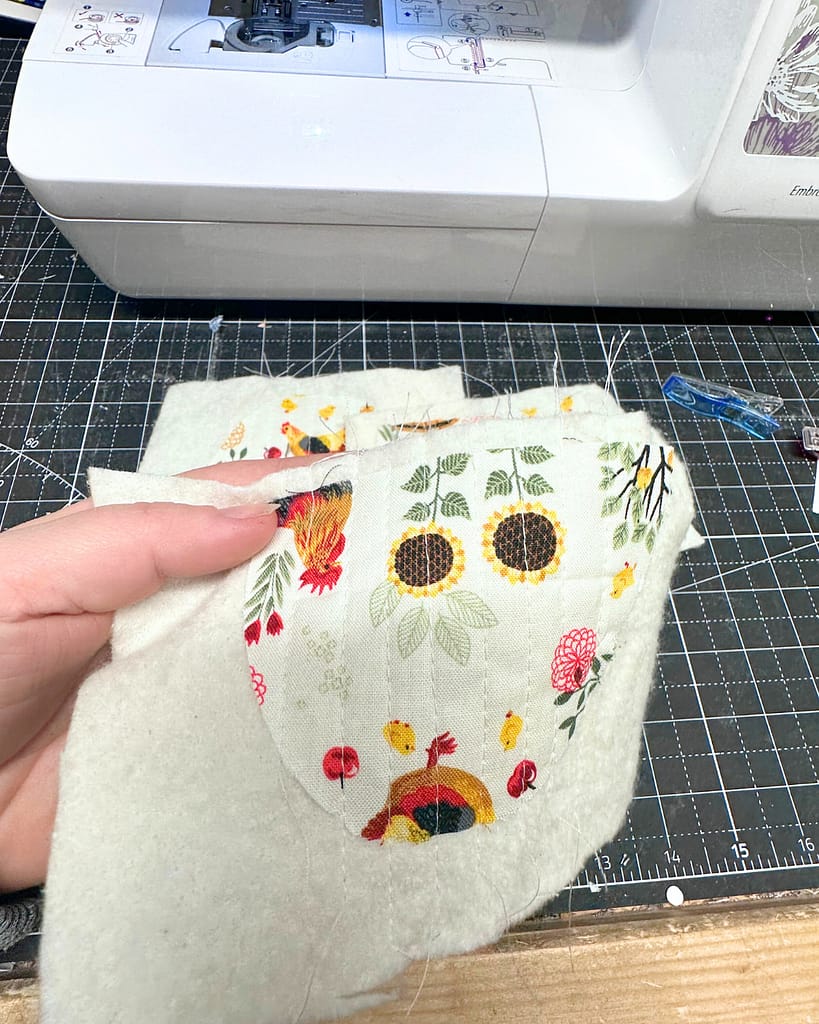 quilted egg piece with batting attached