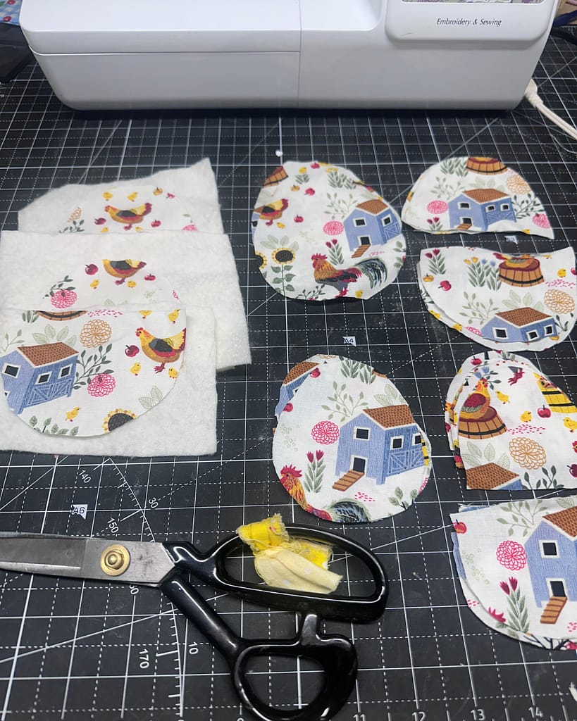 fabric cut out to sew quilted easter eggs