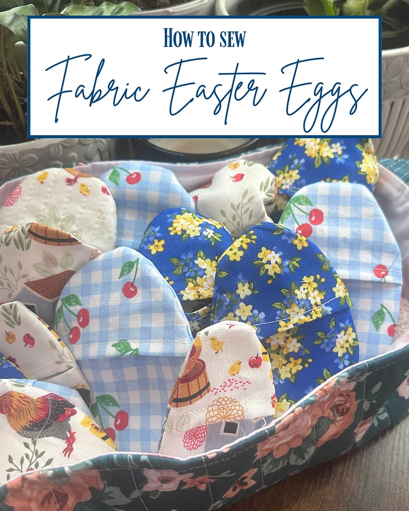 colorful reusable fabric eggs stacked in an Easter Basket