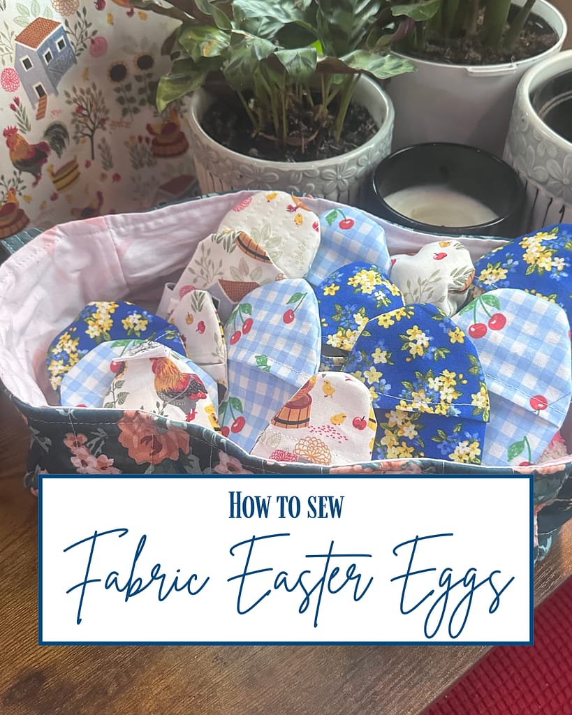 A collection of fabric reusable easter eggs in a gift basket