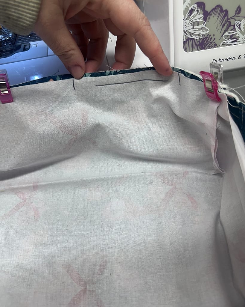 leave an opening in the seam line to turn the quilted basket right side out