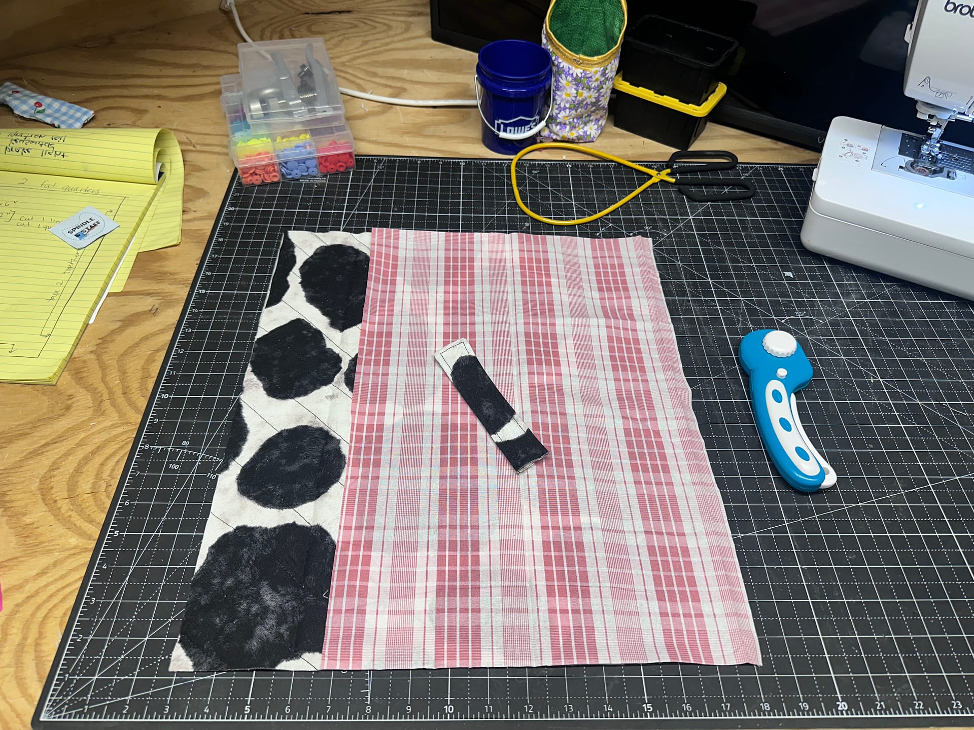 fabric piece trimmed down to size for a book sleeve